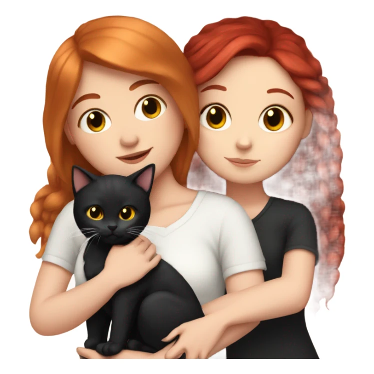 White girl red hair cuddles with black kitty sticker