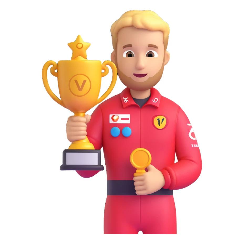 Sebastian Vettel as an emoji, holding a trophy sticker