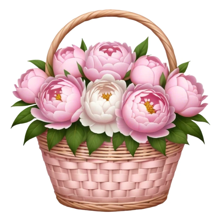 White basket of light pink peonies and roses  sticker