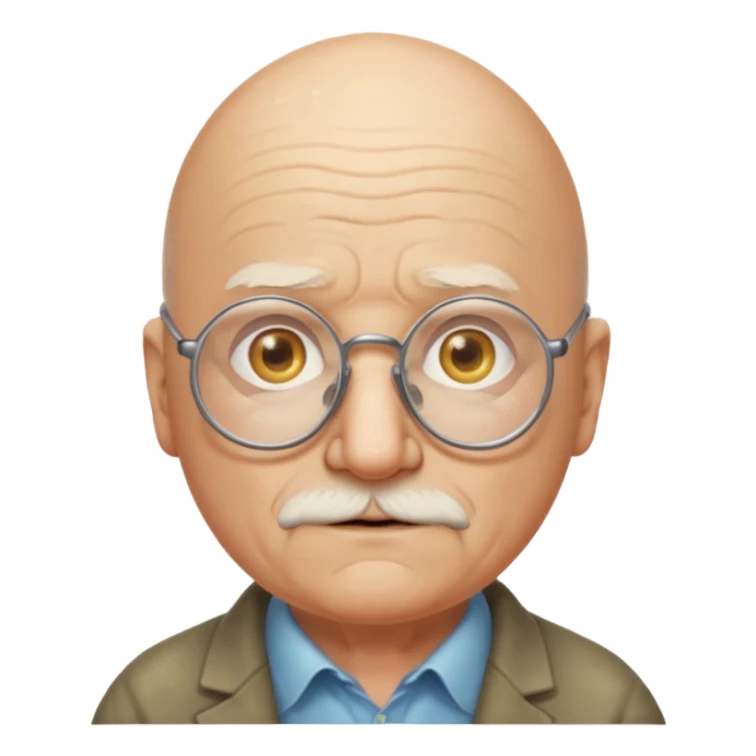 old egg shaped man with balding, glasses, fungus sticker
