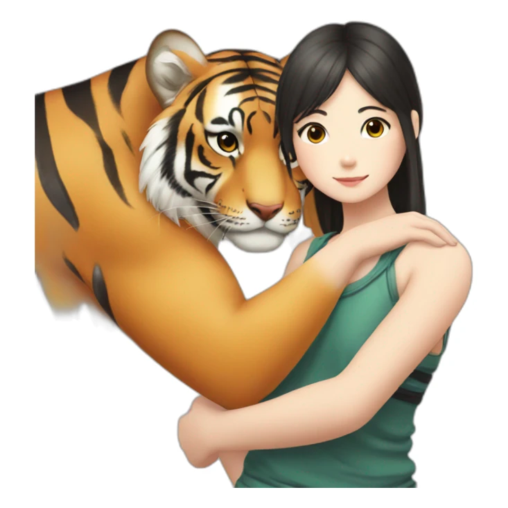 Tiger in arm of Japanese  girl  sticker