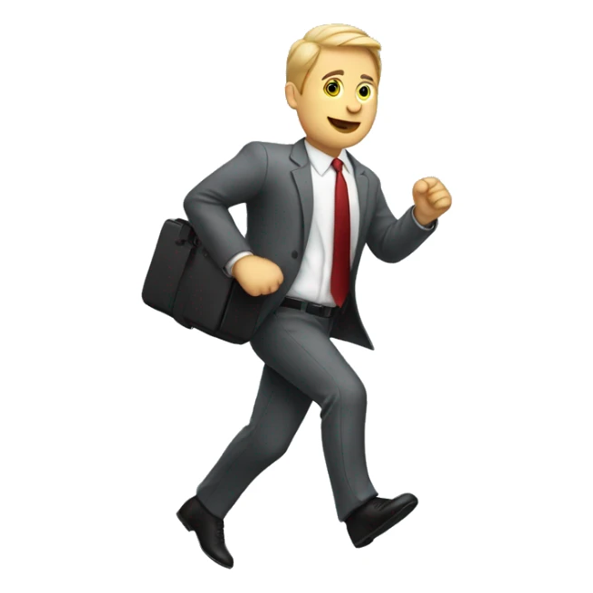 white man running in office suit with case in his hand  sticker