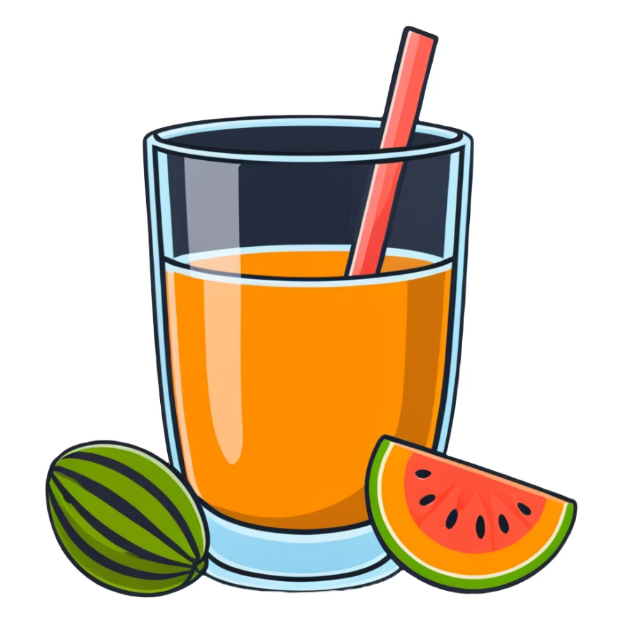 Spanish melón carajillo in a glass with ice, coffee, liquor, and fresh melon pieces sticker
