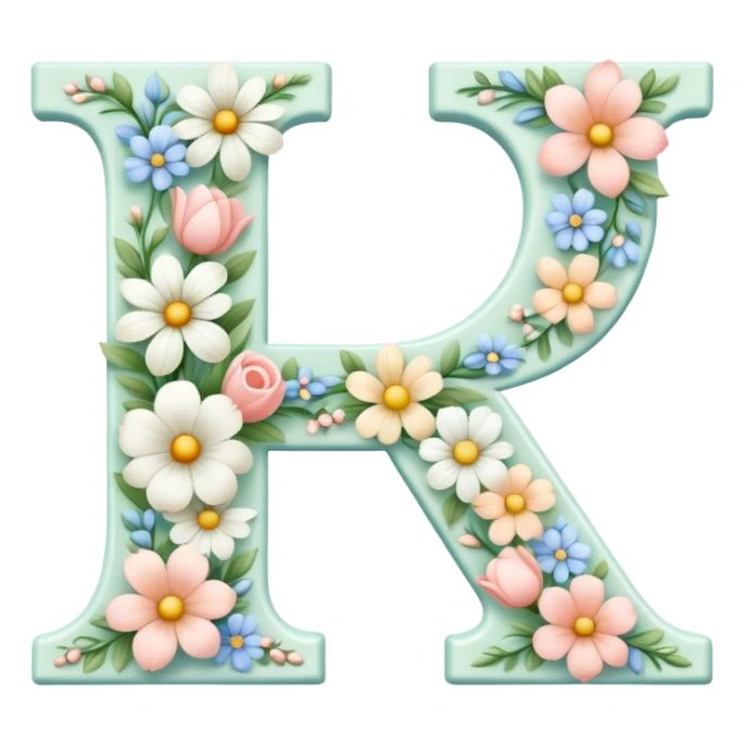 White flowery romantic alphabet letter sticker