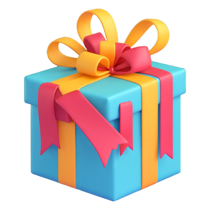 wrapped birthday present with ribbon, cheerful colors sticker