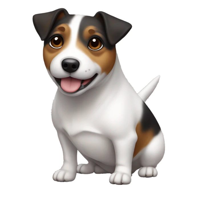 Old, chubby, Jack Russell terrier, black and brown face and body, white chest     sticker