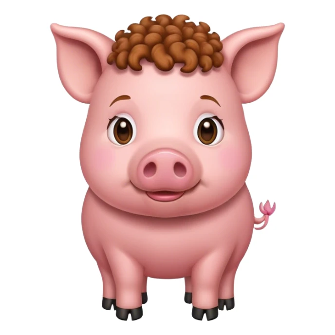 pig with brown cury hair sticker