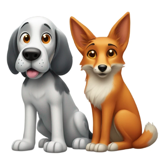 A hound dog and a fox sitting next to each other sticker