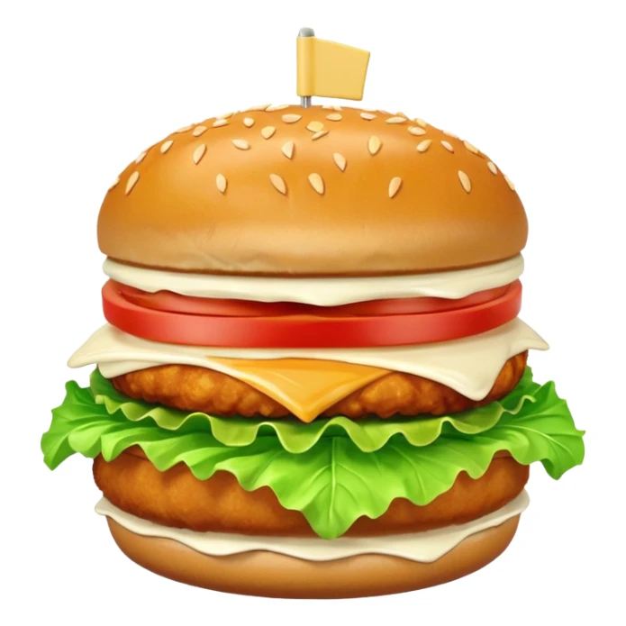 chicken burger object icon, crispy fried chicken, lettuce, mayo sauce, soft bun, 3D cartoon, mobile game icon style, clean background, no text, no watermark
 sticker