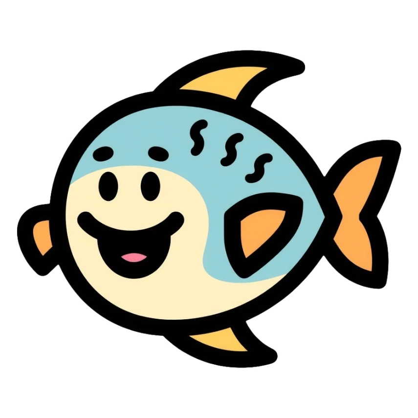 Playful singing fish, cheerful cartoon fish sticker