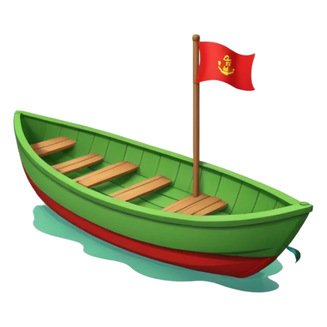 green boat in cartoon having a small place and a small red flag on it sticker