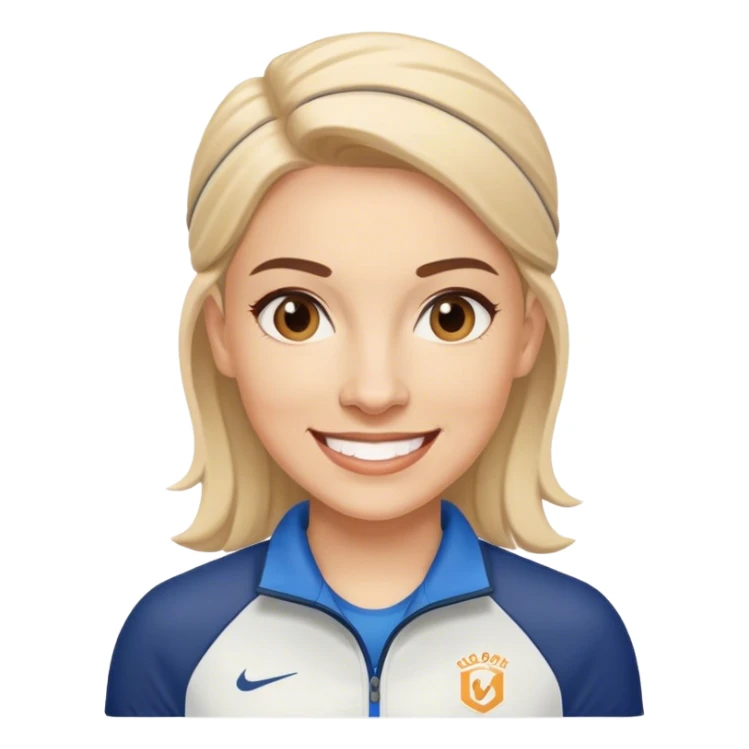 smiling female sport coach with coach wear sticker