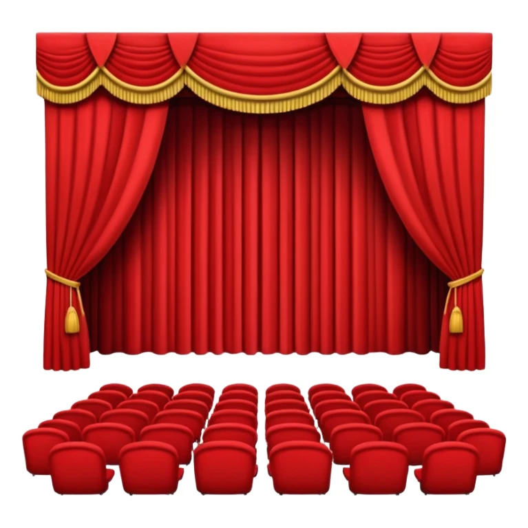 An emoji of an empty theatre stage with red curtains, simple sticker
