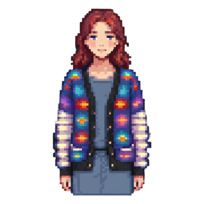 gray woman knit cardigan, simple pose sticker