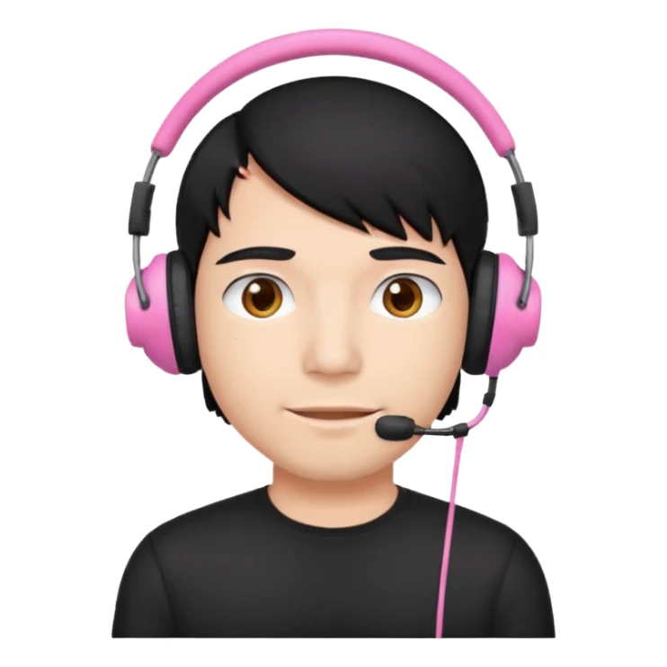 guy with black hair, black shirt and pink headset sticker