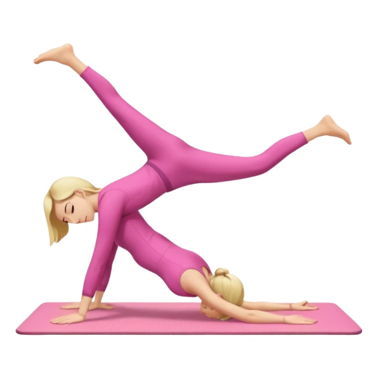 A fair-haired girl in a pink suit does a back bridge on a mat. two legs and a bridge to the other side.the feet are on the mat, the back is arched inward and the hands are stretched towards the legs sticker