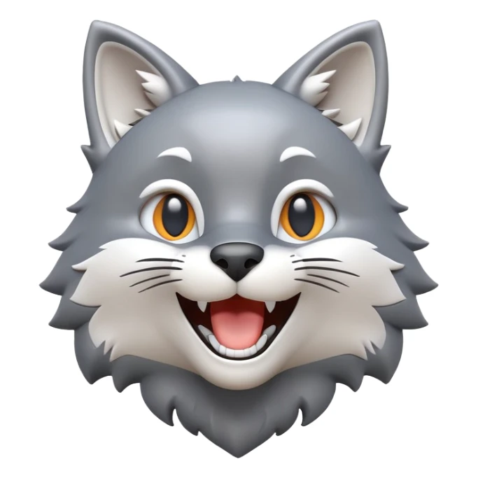 3D-style gray wolf or cat-like character emoji, joyful and excited expression, clean and glossy, inspired by TenSquared logo sticker