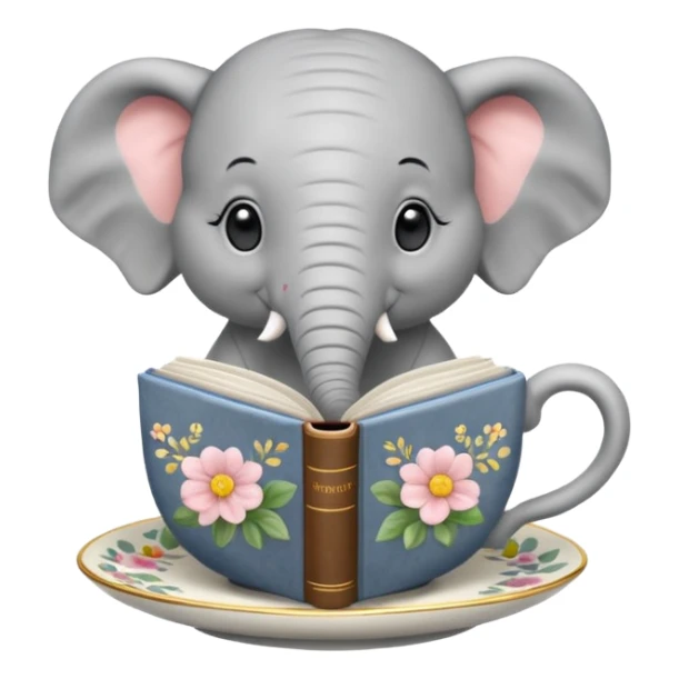 Elephant with book in a tea cup sticker