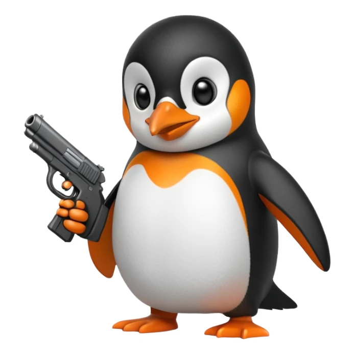 A penguin with a gun in the style of iPhone emoji sticker