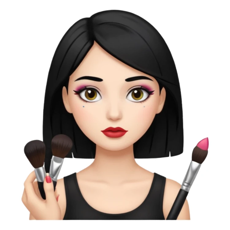 girl with black hair getting ready sticker