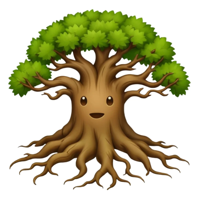 tree roots, earthy brown and green, apple style emoji, no text sticker
