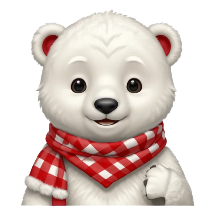 baby Polar Bear, smiling, wearing red Checkered Triangle scarf sticker