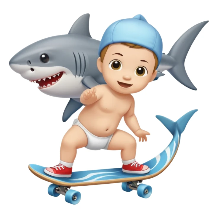 A baby skateboarding on a shark  sticker