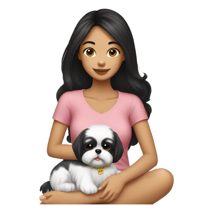  black haired girl holding a shih tzu on her lap sticker