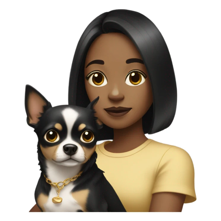 Black-hair girl with gold chihuahua sticker