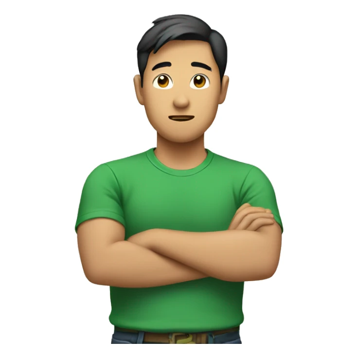 asian guy shrugging with green shirt sticker