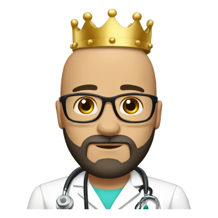 Bald tan male doctor with a crown and black beard sticker