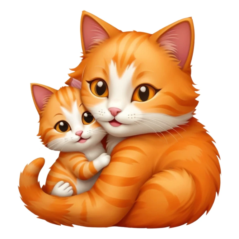 happy mom cat hugging her happy kitten, kitten nuzzling mom, emoji style sticker