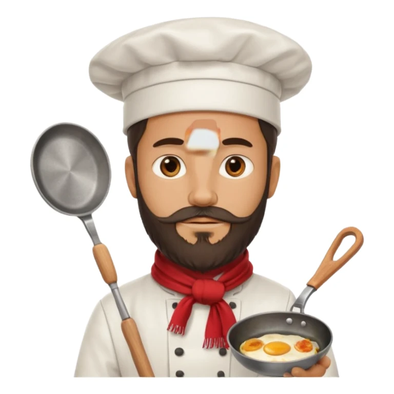 Bearded Chef – wearing tall white hat, red scarf, holding frying pan sticker