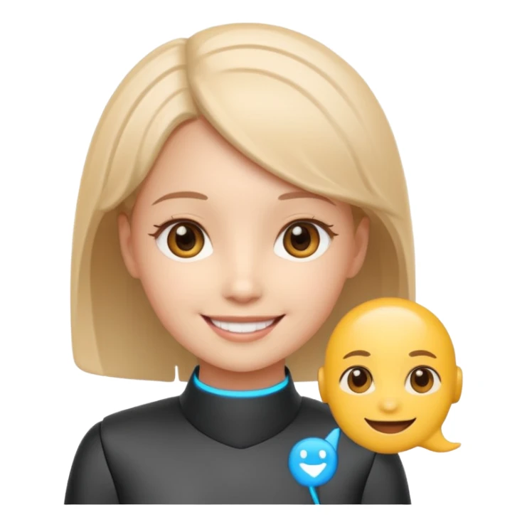 cute AI assistant with a digital face and a chat icon, emoji style sticker