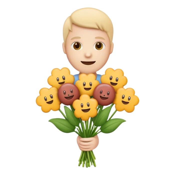 Make emoji flower bouqet from base cheese sausage, holding bouqet white color sticker