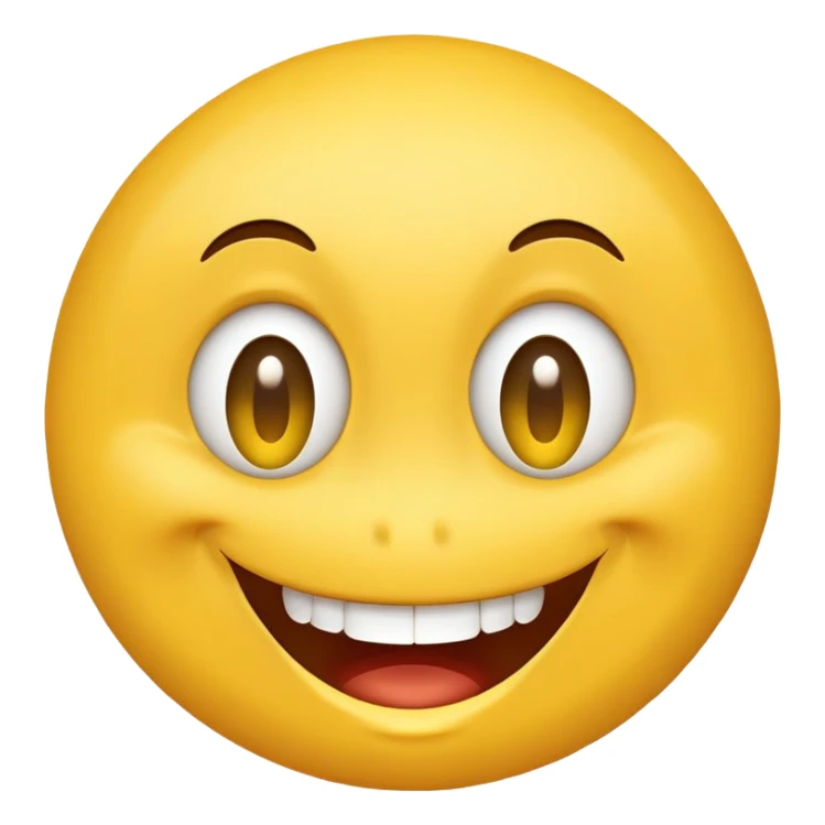smiley face with wide, slightly off-center eyes, goofy asymmetrical smile, buck teeth, playful and clumsy personality sticker