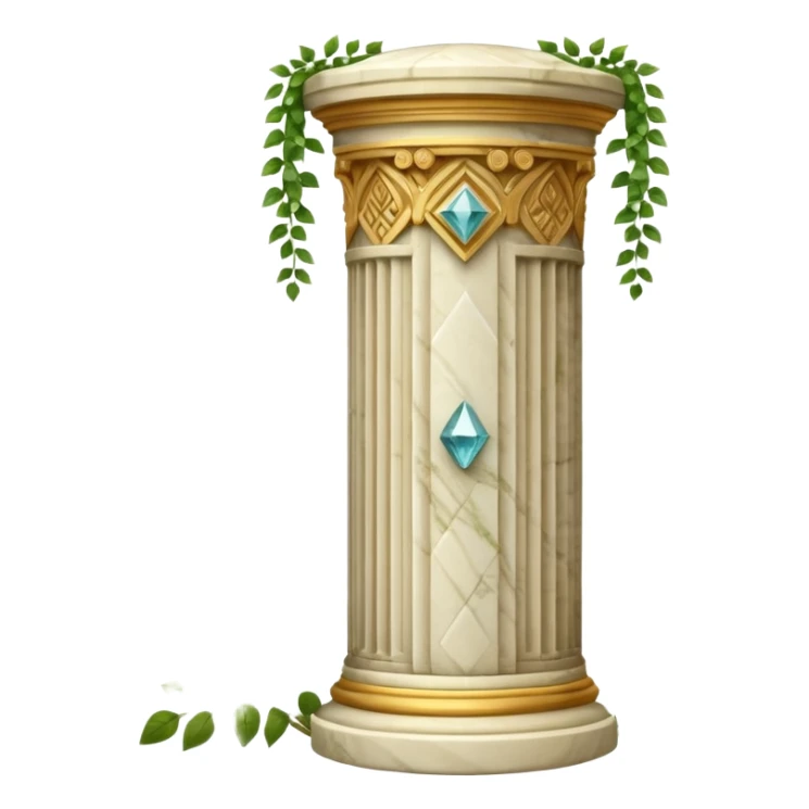generate beautiful greek marble pillar intricate front view more beautiful with greenery wrapping around the pillar make the pillar made of diamond sticker