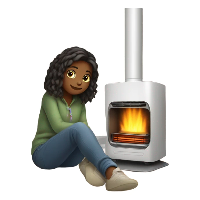 Girl sitting in front of heater sticker