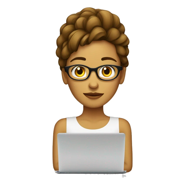 chica con lentes, rostro claro pelo castaño oscuro  ondulado largo ocn laptop sticker