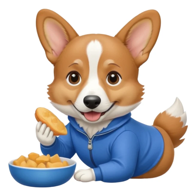 perrita caricatura gorgi gales comiendo con ropa celeste sticker