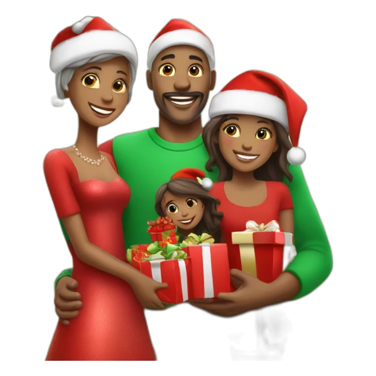 happy family with red cristmas dress and gifts under cristmas tree sticker
