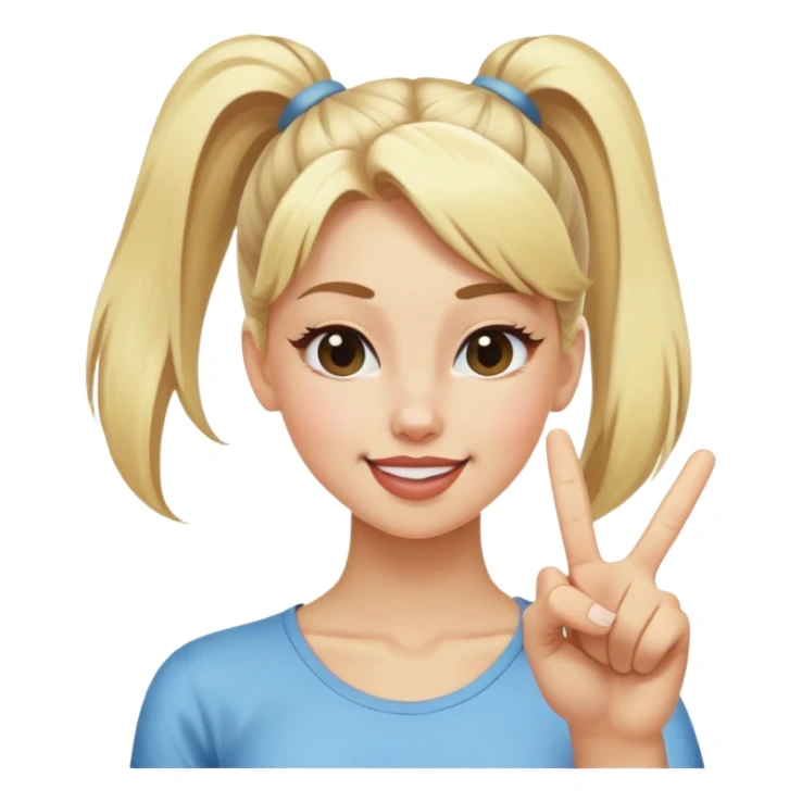 blonde girl with high pony tail hair, winking and making peace sign sticker