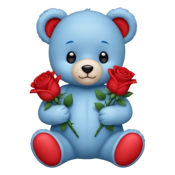 blue baby teddy bear holding roses  sticker