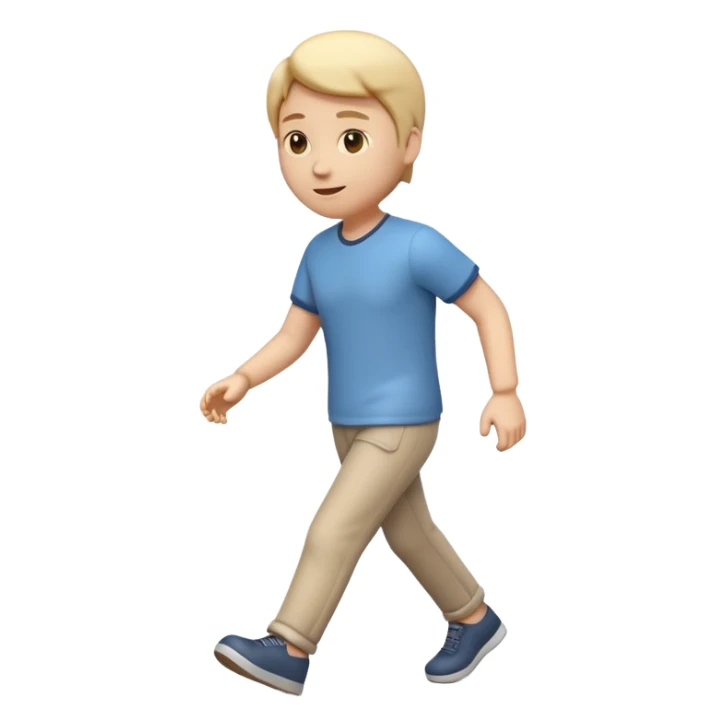 3D  emoji style person walking, clear stride, centered, soft shadow, white background. sticker