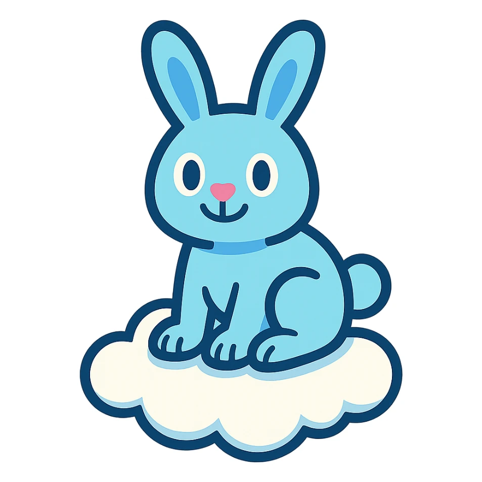 pastel blue bunny with a cloud, vibrant-toon style sticker