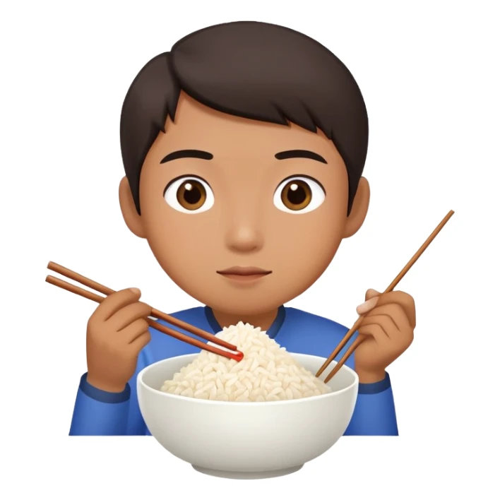 Asian person eating a bowl of rice with chopsticks sticker