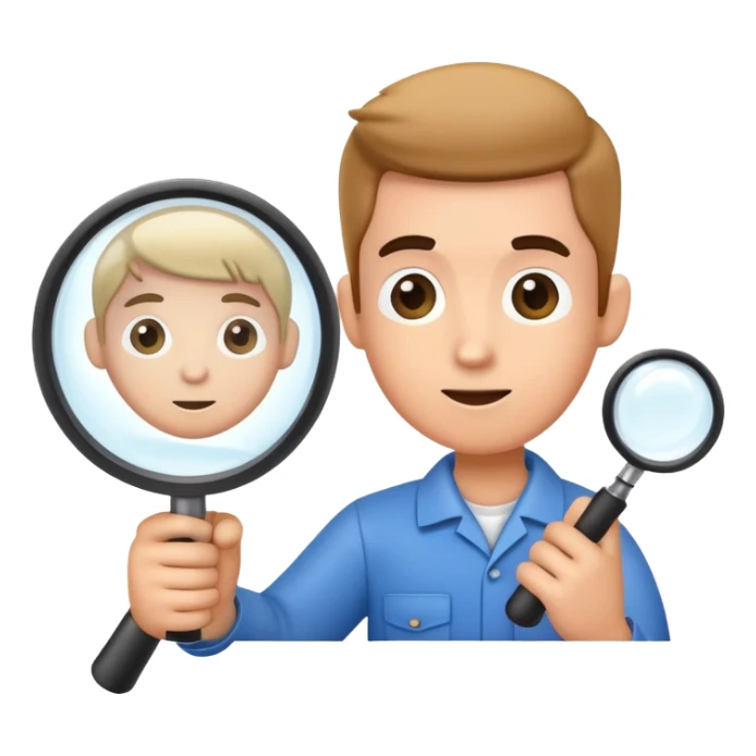 cartoon mechanic looking at small car through large magnifying glass sticker
