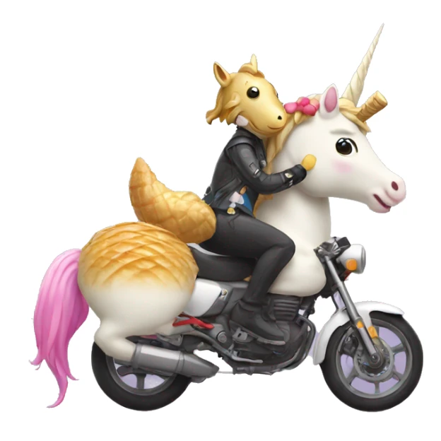 unicorn eating taiyaki while riding motorbike sticker