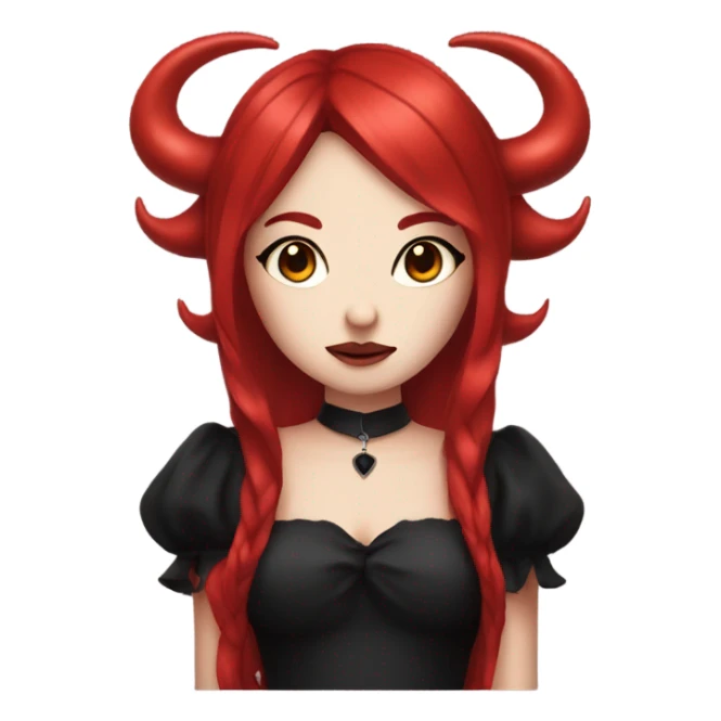 hime goth girl, devil horns, red hair, red dress sticker