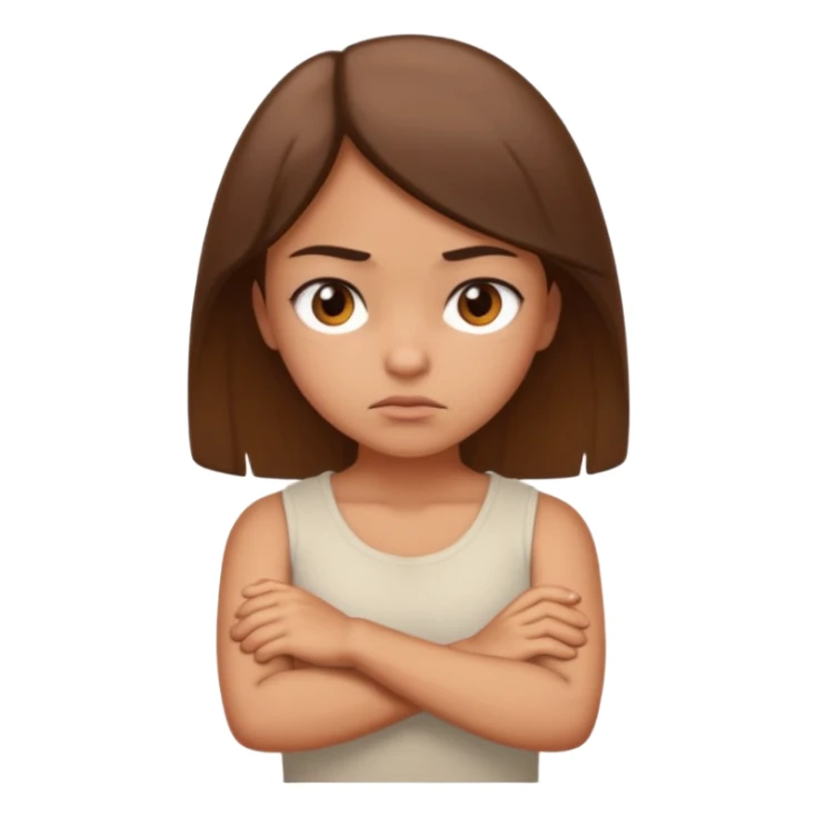 A lightly tanned girl scowling with arms crossed sticker